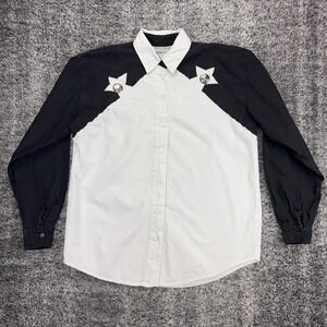 Vtg 1994 Adobe Rose Cowgirl Spurs Design Shirt Women's M Black White Button Up
